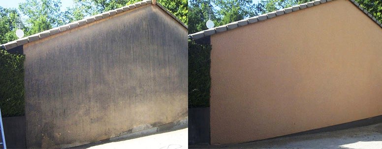 Referenzobjekt Fassadenreinigung: vorher verschmutzt, nachher gereinigt